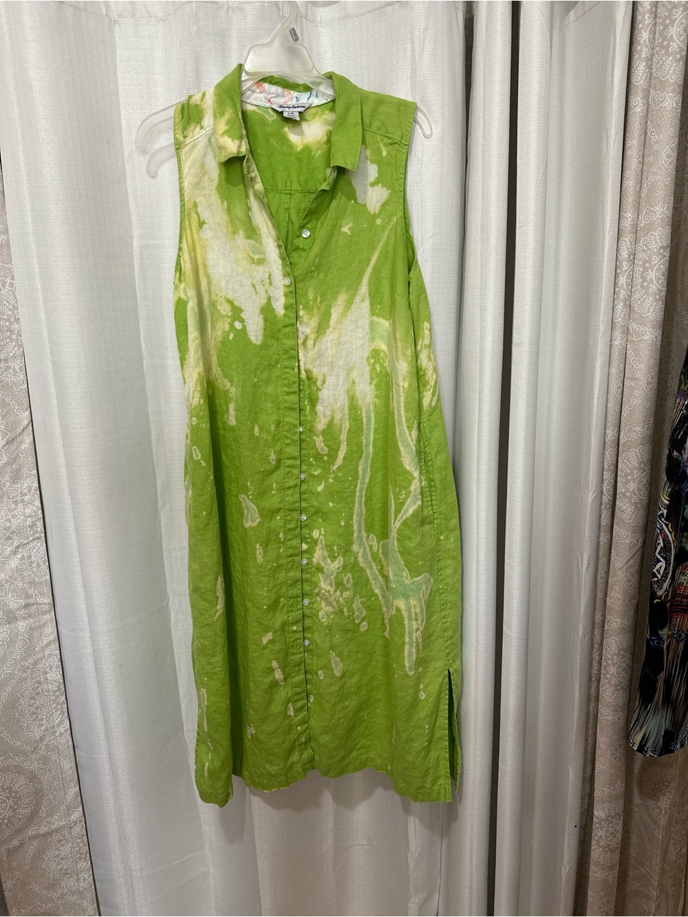 Tommy Bahama Lime Green and Cream Tie-Dye Sleeveless Midi Dress